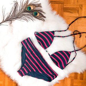 Red and Navy Striped Garage Bathing Suit Set